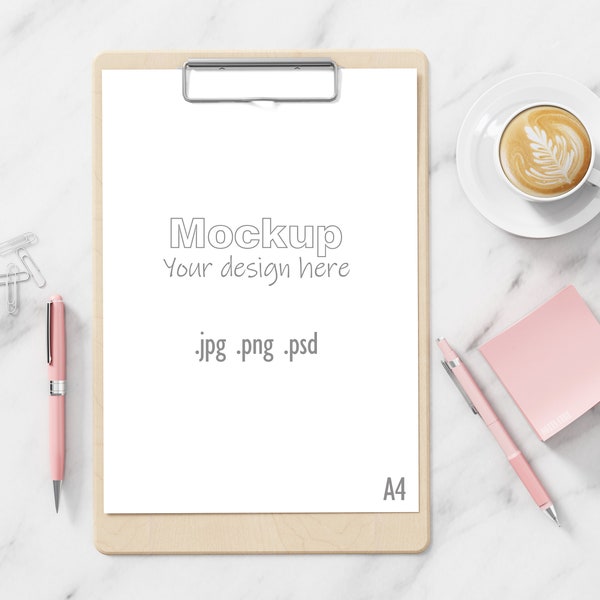 Clipboard Mockup, Clipboard Flat Lay, A4 paper mockup, Stationery mockup, Planner Mockup, Psd mockup