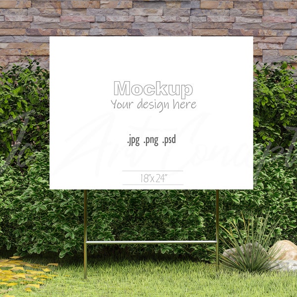 Yard teken mockup horizontaal. Toon hier uw tuin teken mockup, onroerend goed teken mockup, werf teken sjabloon, campagne mockup, tuin teken