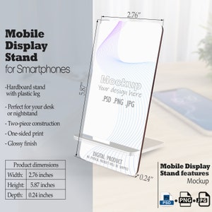 Maattabel Mobiele displaystandaard Mockup Smartphonestandaard Mockup Mobiele displaystandaard voor smartphones Mockup Telefoonstandaard Mockup Mobiele standaard