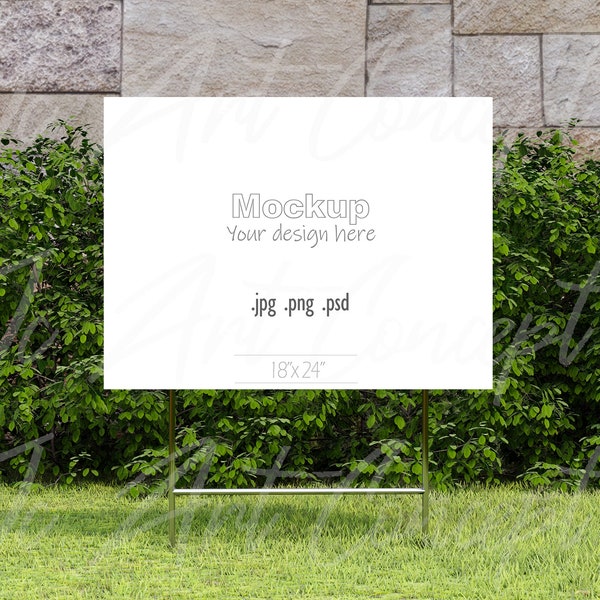 Horizontal yard sign mockup. Show here your yard sign mockup, real estate sign mockup, yard sign template, campaign mockup, garden sign