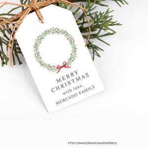 EDITIERBARE Weihnachtsbemalung Tags Frohe Weihnachten Party Santa Urlaub Etiketten Laden Sie die druckbare Vorlage Canva Urlaub Geschenkanhänger herunter