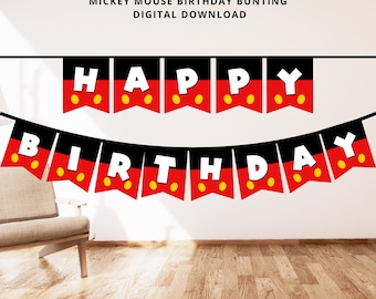 Mickey Mouse Birthday Bunting, Kids Party Banner (Digital Download)