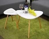 Set of 2 - Nesting Coffees End Tables Modern Decor Triangle Side Table Occasional Tea Table for Living Room ( White Or Grey )