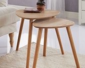 Set of 2 - Nesting Coffees End Tables Modern Decor Triangle Side Table Occasional Tea Table for Living Room ( Oak )