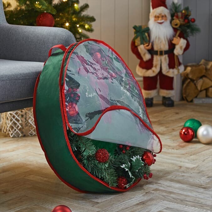 Zober Premium Christmas Wreath Storage Bag 24 - Dual-Zippered Storage Container & Durable Handles, Protect Artificial Wreaths - Holiday Xmas Bag Made of