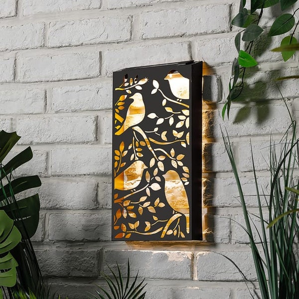 H37 x W19cm (approximate) Metal Wall Art Solar Light with 5 Warm White LEDs for Indoor and Outdoor Spaces Garden Wall Feature Decoration