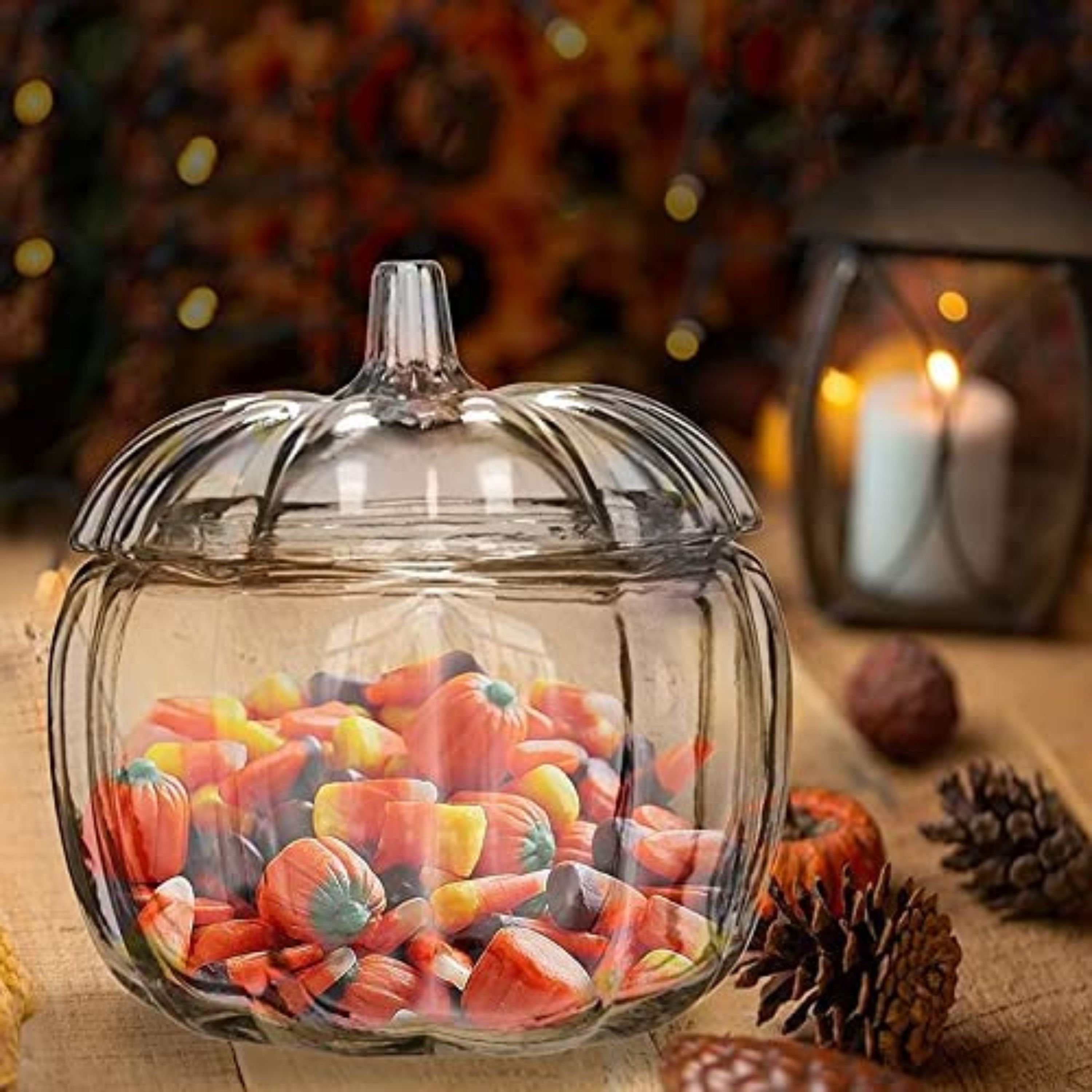 Pumpkin Cookie Jar Candy Clear Glass Halloween Harvest Decor