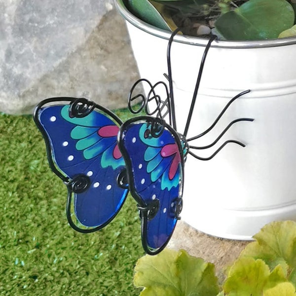 Selected At Random Butterfly Pot Hanger X2  Novelty Hanger Garden Ornament Decoration Outdoor Indoor Hanger Gift Metal Hand Painted Decor