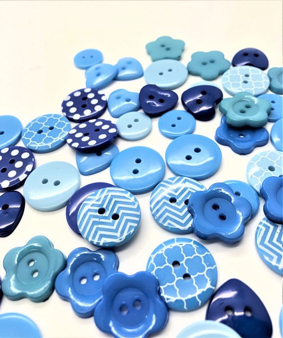 54 Pieces Acrylic Assorted Buttons Blue - Die Cut Cardmaking Craft Supplies  Mixed Media Scrapbooking Decoration