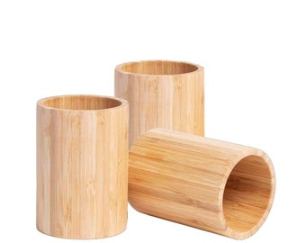 Bamboo Storage Pots Desktop Stationery Storage Pot  for Toothbrushes, Makeup Brushes, Pens and Pencils