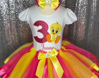 Custom Tweety Bird Birthday Outfit, Tweety Bird Tutu Set, Tweety Bird Birthday Shirt, Custom shoes, Blinged Out Converses
