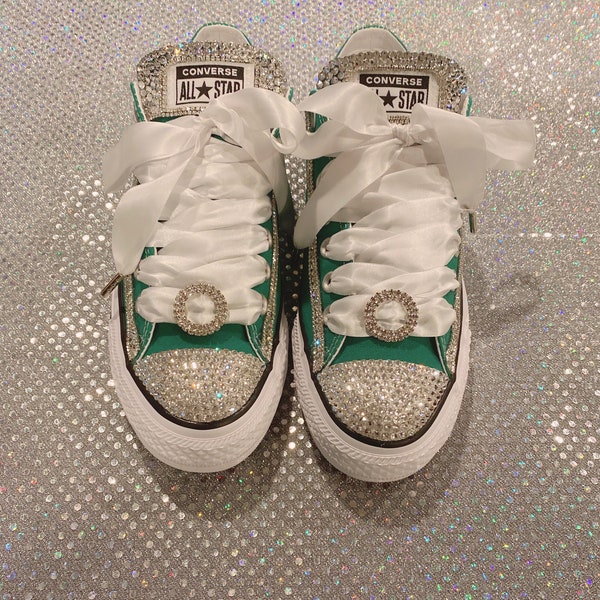 Custom Green Bling Shoes, Green Inspired, Custom Shoes, Blinged Out Converses, Green Shoes