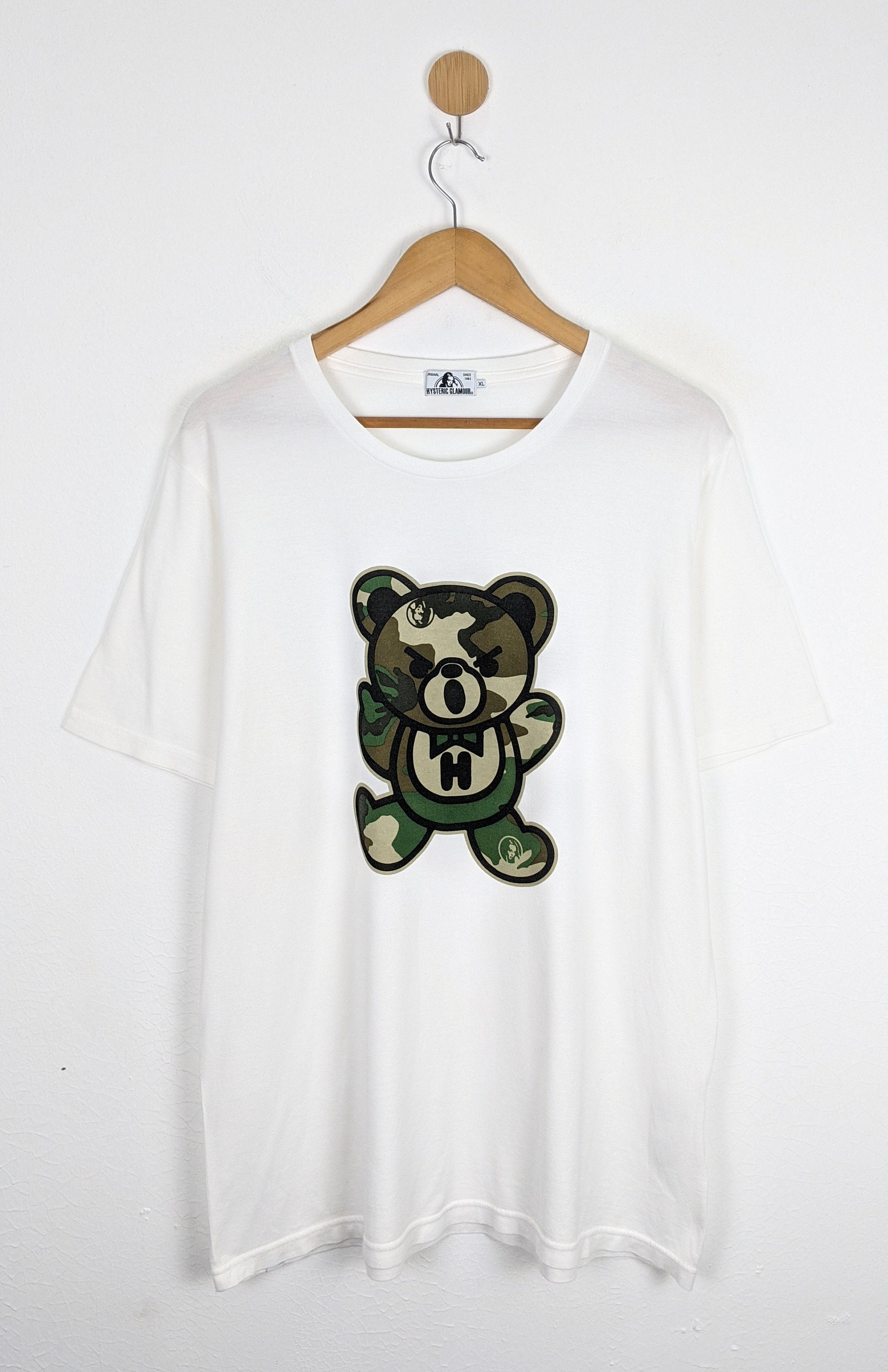2004 BAPE BEAR T-shirt psyche camo teddy bear White A Bathing Ape Size L