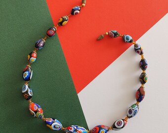 Collier Vintage Années 50/60 En Perles De Verre Murano - 9 Perles - Occasion