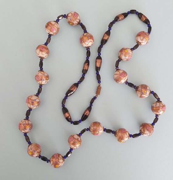 Collier Vintage Ancien - Perles Verre Murano Métal - Rose - Possiblement Gripoix ?