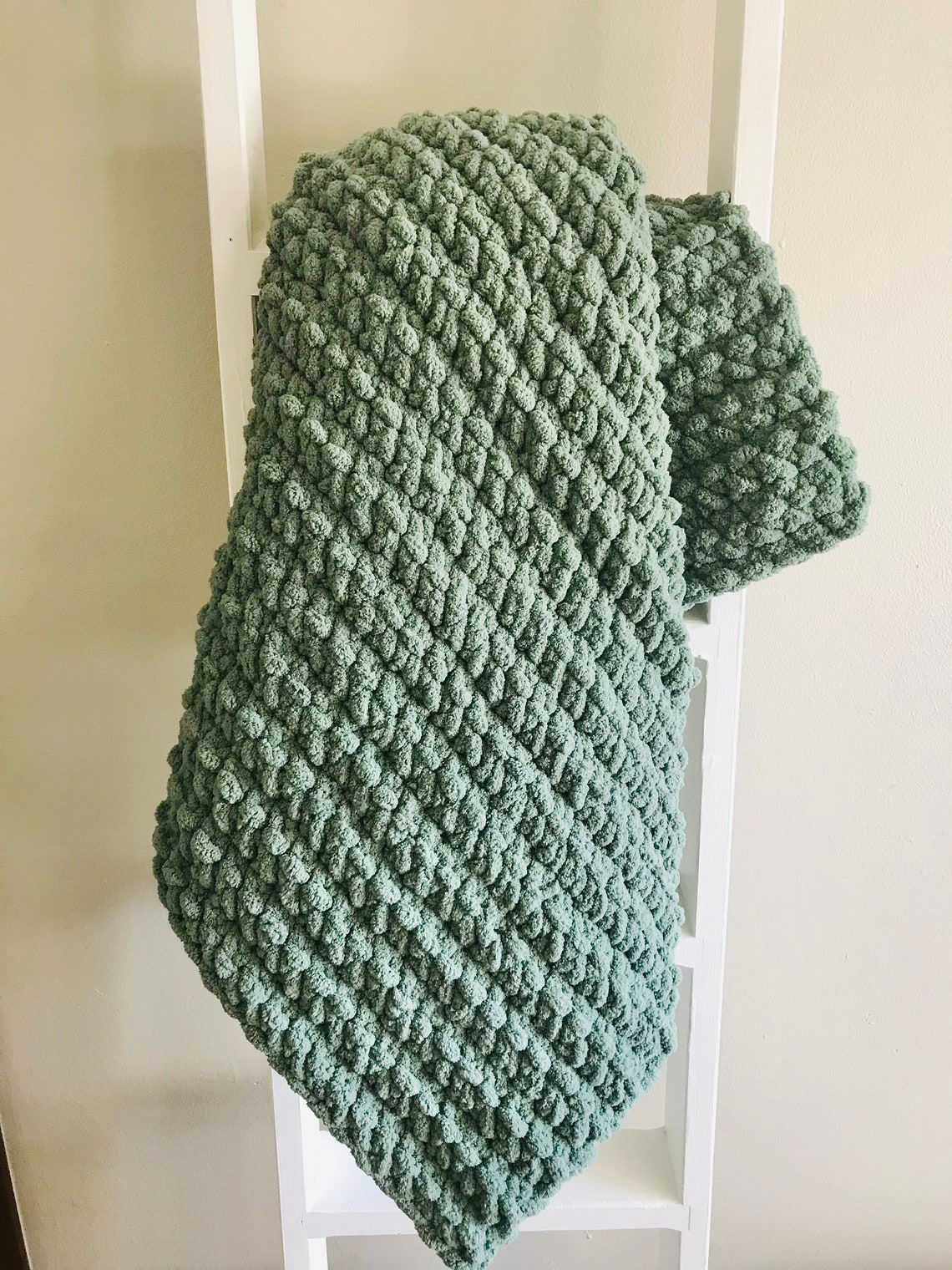 Sage Green Chunky Crochet Blanket Handmade Soft Chenille | Etsy