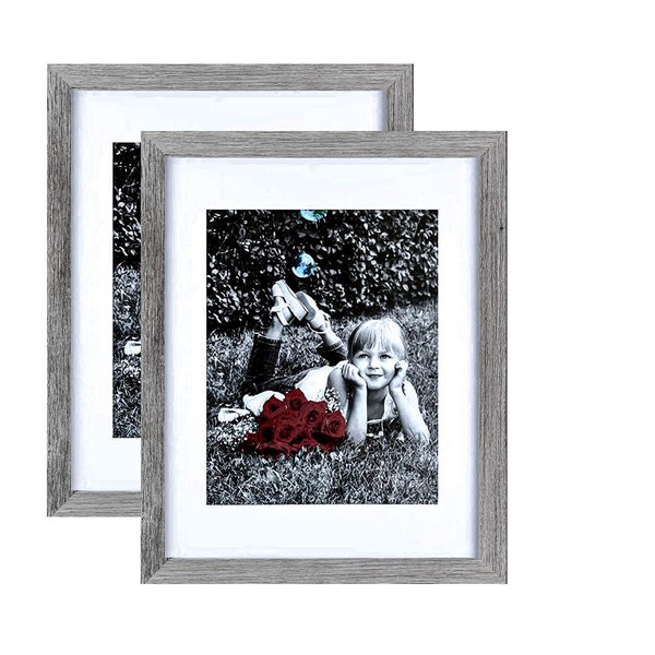 11x14 Grey Picture Frames (2-Pack) - HIGH Definition Glass Front - Displays 11 by 14" Picture w/o Mat or an 8x10 Photo w/Mat