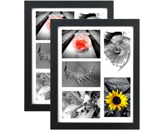 11x14" Black Collage Picture Frame (2-Pack) - High Definition Glass Front Cover - Mat Holds Five 4x6" Photos