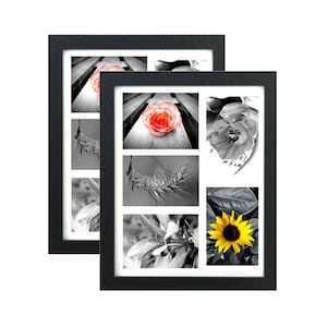 11x14&quot; Black Collage Picture Frame (2-Pack) - High Definition Glass Front Cover - Mat Holds Five 4x6&quot; Photos