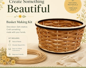 Può includere: Un kit per la fabbricazione di cesti con canne naturali, una base in legno e istruzioni facili da seguire. Il kit include un cesto intrecciato, una bobina di canne e il testo "Create Something Beautiful". Il kit è adatto ai principianti.