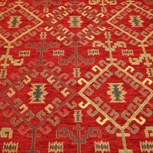Upholstery Fabric,Kilim Design Fabric,Turkish RED Kilim Pattern Fabric,Turkish Fabric By the Yards,Bohemian Fabric,Jacquard Fabric