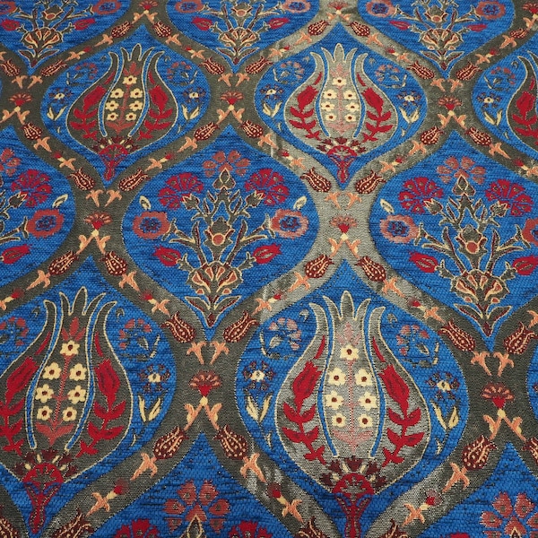 Upholstery Fabric, Turkish Fabric By the Yards, Turkish Navy Blue Tulip Pattern Fabric, Chenille Fabric, Bohemian Fabric, Jacquard Fabric