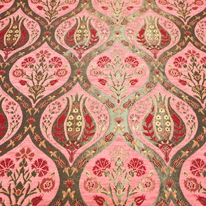 Tissu d&#39;ameublement, tissu turc au mètre, tissu à motif tulipe ROSE PÂLE, tissu chenille, tissu bohème, tissu jacquard