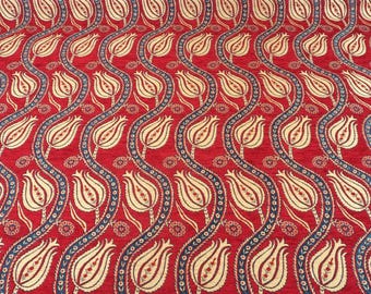 Upholstery Fabric, Turkish Fabric By the Yards, Turkish Red Tulip Pattern Fabric, Chenille Fabric, Bohemian Fabric, Jacquard Fabric
