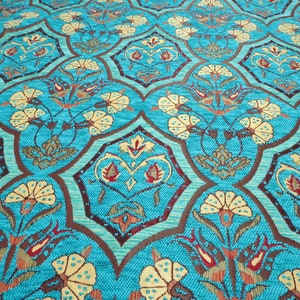 Upholstery Fabric, Turkish Fabric By the Yards, Turquoise Blue Carnation Pattern Fabric, Chenille Fabric, Bohemian Fabric, Jacquard Fabric