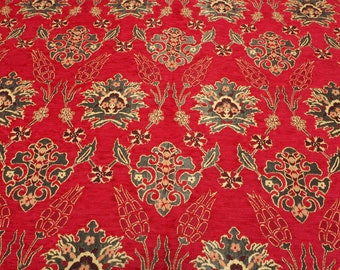 Upholstery Fabric, Turkish Fabric By the Meter, Turkish Red Tulip Pattern Fabric, Chenille Fabric, Bohemian Fabric, Jacquard Fabric