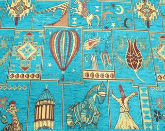 Upholstery Fabric, Turkish Fabric By the Yards, Turquise Blue Dreem Pattern Fabric, Chenille Fabric, Bohemian Fabric, Jacquard Fabric