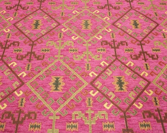 Upholstery Fabric,Kilim Design Fabric,Turkish MAZENDA PINK Kilim Pattern Fabric,Turkish Fabric By the Yards,Bohemian Fabric,Jacquard Fabric