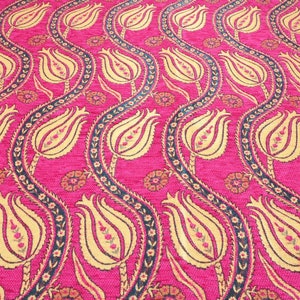 Tissu d&#39;ameublement, tissu turc au mètre, tissu turc à motif tulipe rose, tissu chenille, tissu bohème, tissu jacquard