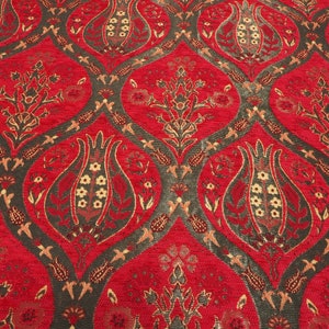 Upholstery Fabric, Turkish Fabric By the Yards, Turkish Red Tulip Pattern Fabric, Chenille Fabric, Bohemian Fabric, Jacquard Fabric