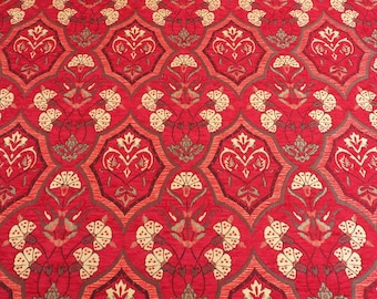 Upholstery Fabric, Turkish Fabric By the Yards, Turkish Red Carnation Pattern Fabric, Chenille Fabric, Bohemian Fabric, Jacquard Fabric