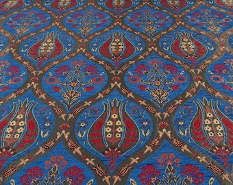 Upholstery Fabric, Turkish Fabric By the Yards, Turkish Navy Blue Tulip Pattern Fabric, Chenille Fabric, Bohemian Fabric, Jacquard Fabric