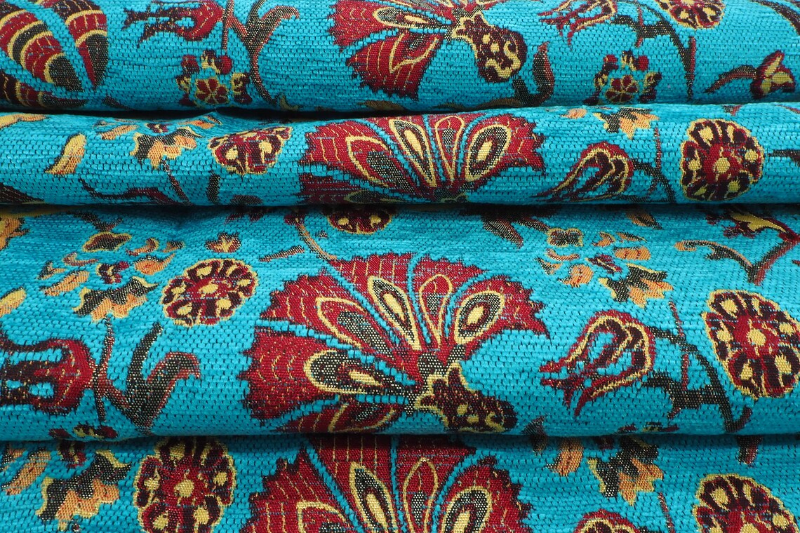 Upholstery Fabricturkish Fabric by the Yardsturquoise Blue Etsy Australia