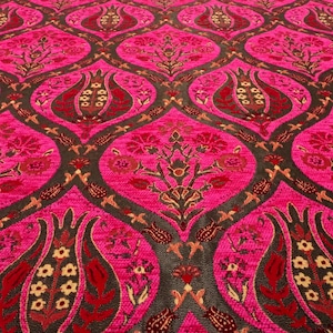 Upholstery Fabric, Turkish Fabric By the Yards, Turkish Pink Tulip Pattern Fabric, Chenille Fabric, Bohemian Fabric, Jacquard Fabric