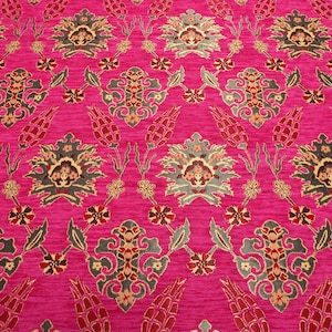 Tissu d&#39;ameublement, tissu turc, tissu à motif tulipe rose, tissu chenille, tissu bohème, tissu jacquard, au mètre, au mètre