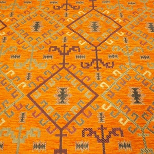 Upholstery Fabric,Kilim Design Fabric,Turkish ORANGE Kilim Pattern Fabric,Turkish Fabric By the Yards,Bohemian Fabric,Jacquard Fabric