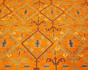 Upholstery Fabric,Kilim Design Fabric,Turkish ORANGE Kilim Pattern Fabric,Turkish Fabric By the Yards,Bohemian Fabric,Jacquard Fabric