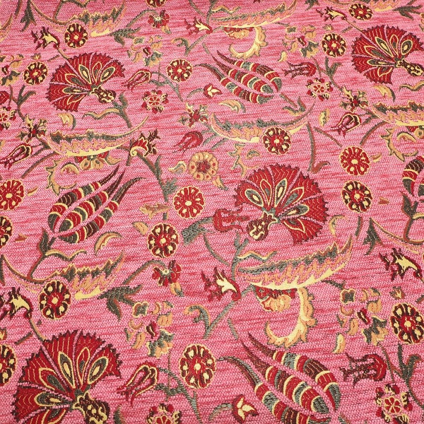 Upholstery Fabric, Turkish Fabric By the Yards,Turkish PALE PINK Carnation Pattern Fabric, Chenille Fabric, Bohemian Fabric, Jacquard Fabric