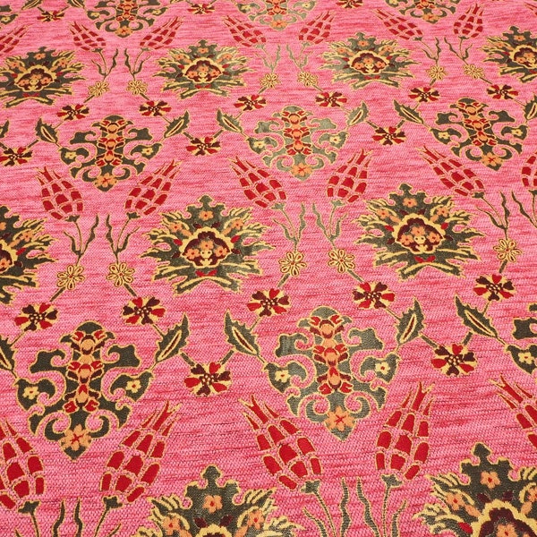 Upholstery Fabric, Turkish Fabric By the Yards, PALE PINK Tulip Pattern Fabric, Chenille Fabric, Bohemian Fabric, Jacquard Fabric