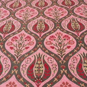 Upholstery Fabric, Turkish Fabric By the Yards, Pale Pink Tulip Pattern Fabric, Chenille Fabric, Bohemian Fabric, Jacquard Fabric