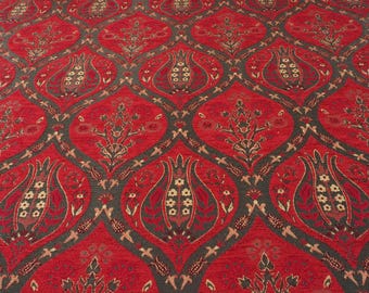 Upholstery Fabric, Turkish Fabric By the Yards, Turkish Red Tulip Pattern Fabric, Chenille Fabric, Bohemian Fabric, Jacquard Fabric