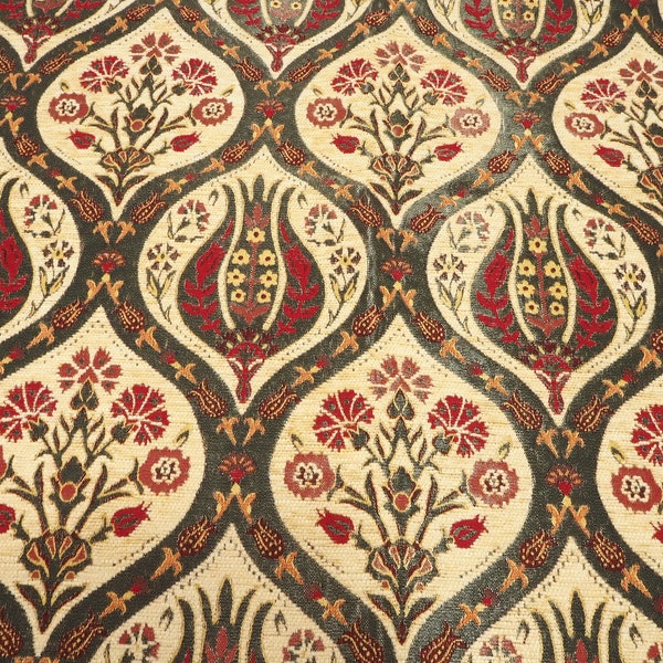 Turkish Upholstery Fabric By the Meter,Upholstery Fabric By the Yards,Turkish BEIGE Tulip Pattern Fabric,Chenille Fabric,Bohemian Fabric