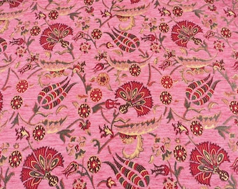 Upholstery Fabric, Turkish Fabric By the Yards,Turkish PALE PINK Carnation Pattern Fabric, Chenille Fabric, Bohemian Fabric, Jacquard Fabric