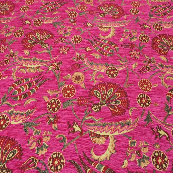 Upholstery Fabric, Turkish Fabric By the Yards, Turkish Pink Mix Carnetion Pattern Fabric, Chenille Fabric, Bohemian Fabric, Jacquard Fabric