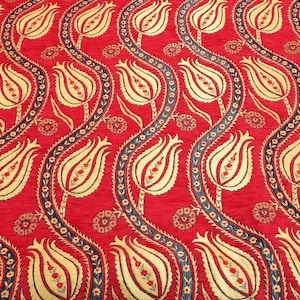Upholstery Fabric, Turkish Fabric By the Yards, Turkish Red Tulip Pattern Fabric, Chenille Fabric, Bohemian Fabric, Jacquard Fabric