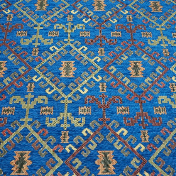 Upholstery Fabric,Kilim Design Fabric,Turkish Navy Blue Kilim Pattern Fabric,Turkish Fabric By the Yards,Bohemian Fabric,Jacquard Fabric